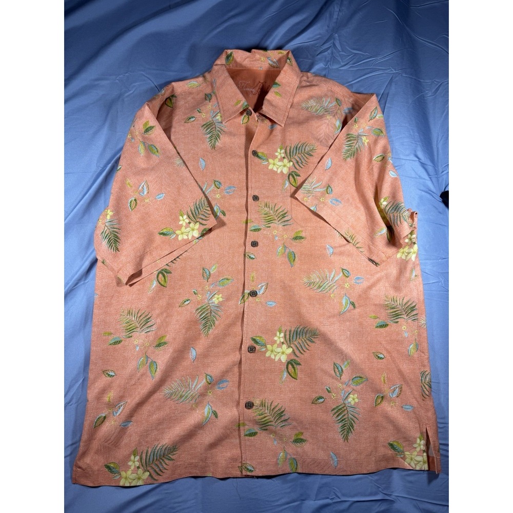Tommy Bahama Men's Silk Orange Floral Print Short Sleeve Button Up Shirt Size XL